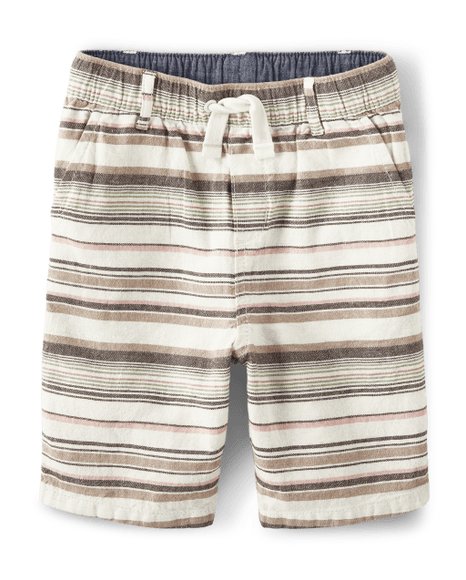 Boys Striped Pull On Shorts - Safari