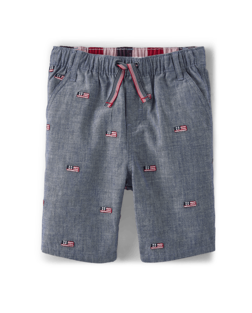Pantalones cortos sin cordones con bandera americana Schiffli para niños - American Cutie