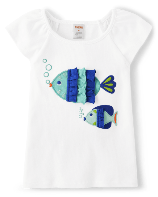 Girls Embroidered Fish Top - Save the Seas
