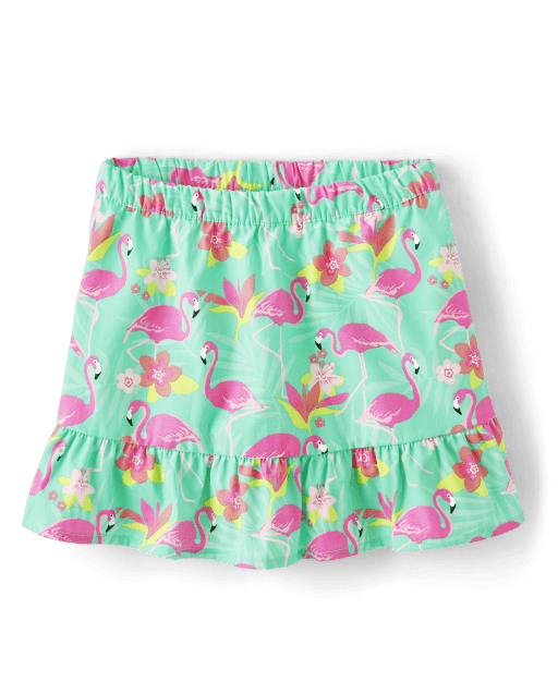 Girls Flamingo Ruffle Skort - Tropical Paradise