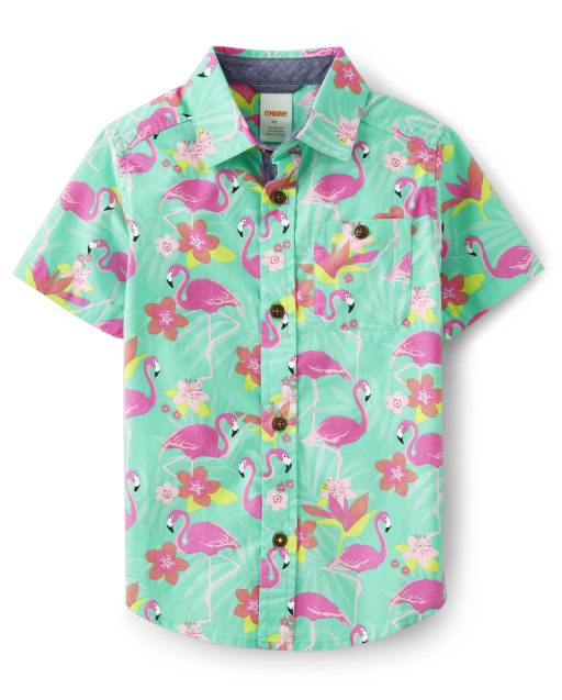 Boys Matching Family Flamingo Button Up Shirt - Tropical Paradise