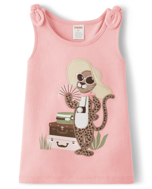 Girls Embroidered Leopard Tank Top - Safari