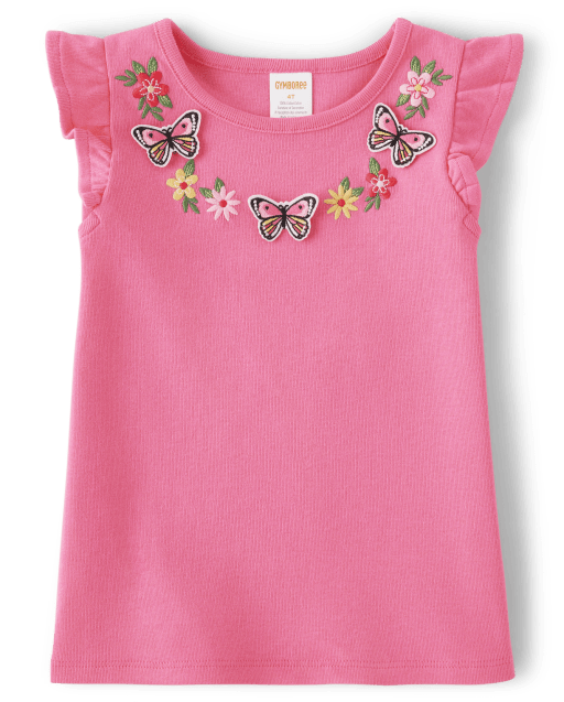 Girls Embroidered Butterfly Top - Magical Monarch