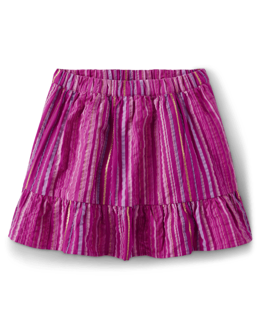 Girls Striped Ruffle Skort - Island Spice