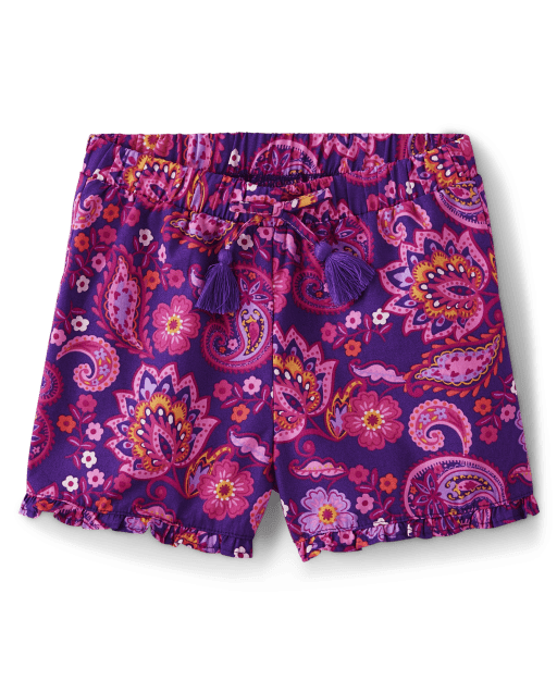 Girls  Paisley Paper Bag Waist Shorts - Island Spice