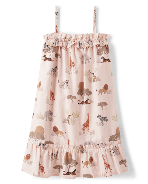 Girls Safari Ruffle Dress - Safari