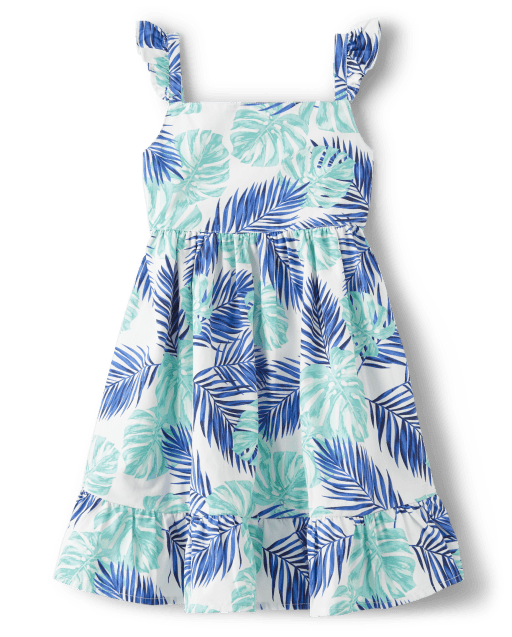 Girls Matching Family Tropical Leaf Ruffle Dress - Save the Seas