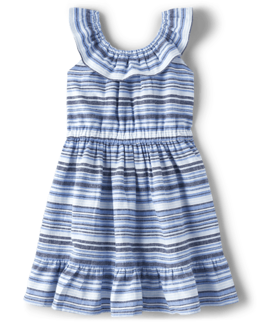 Girls Matching Family Striped Ruffle Dress - Sandy Shores