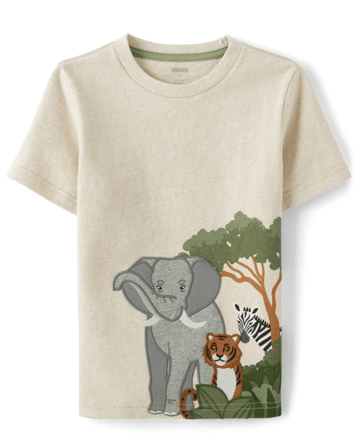 Boys Embroidered Animal Top - Safari