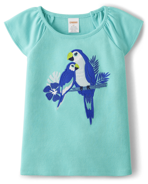 Girls Embroidered Parrot Top - Save the Seas