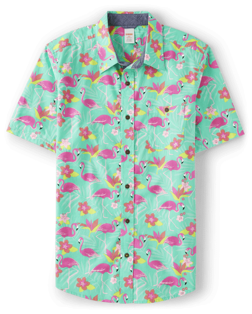 Mens Matching Family Flamingo Button Up Shirt - Tropical Paradise