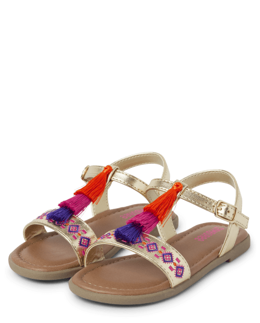 Girls Embroidered Tassel Sandals - Island Spice