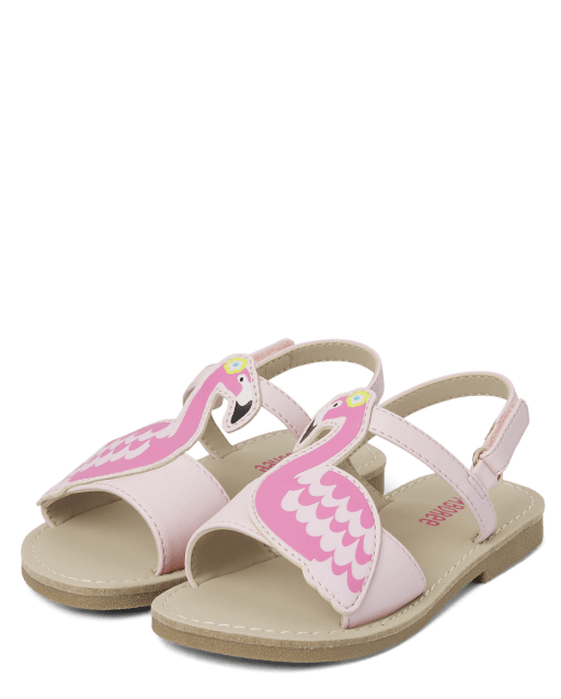 Girls Applique Flamingo Sandals - Tropical Paradise