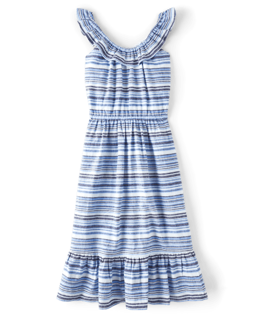 Womens Matching Family Striped Ruffle Dress - Sandy Shores