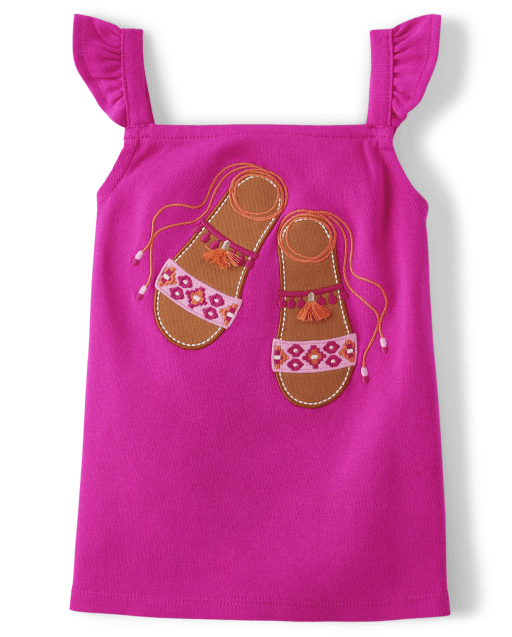 Girls Embroidered Sandals Tank Top - Island Spice