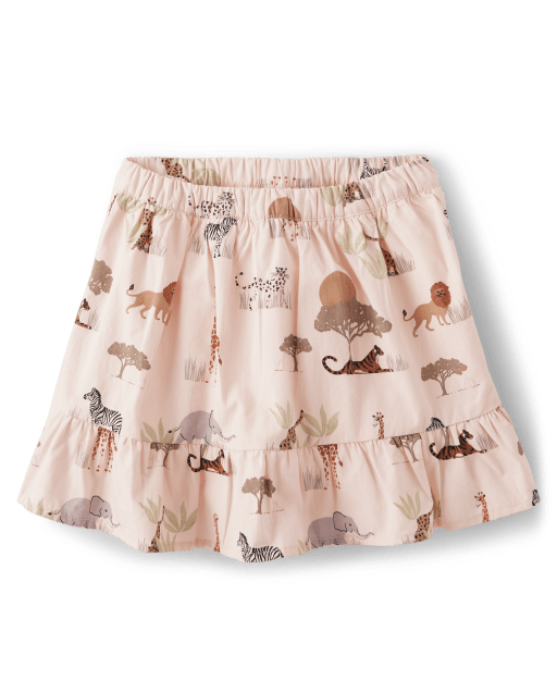 Girls Animal Ruffle Skort - Safari