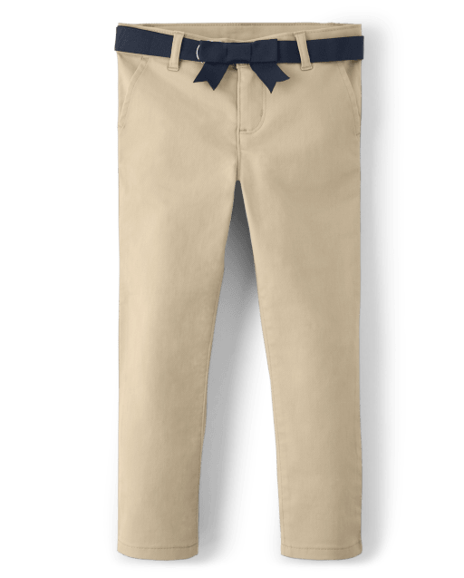 Girls Wrinkle-Resistant Belted Chino Pants - Uniform