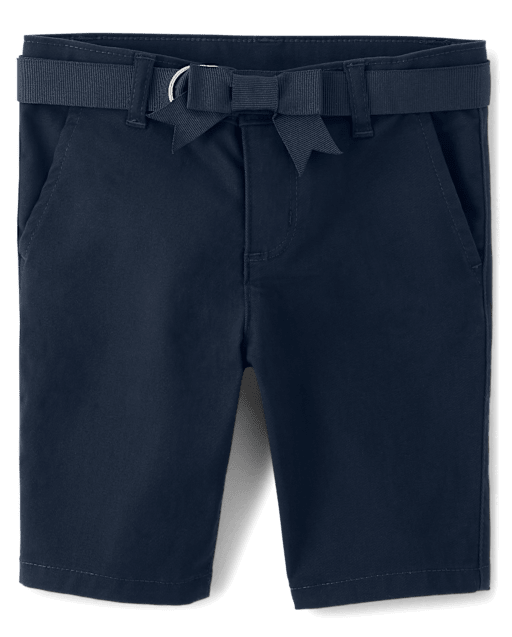 Girls Bow Belted Chino Shorts - Uniform