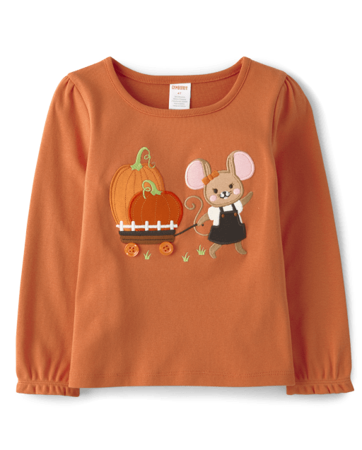Girls Embroidered Mouse Top - Lil' Pumpkin - view 1