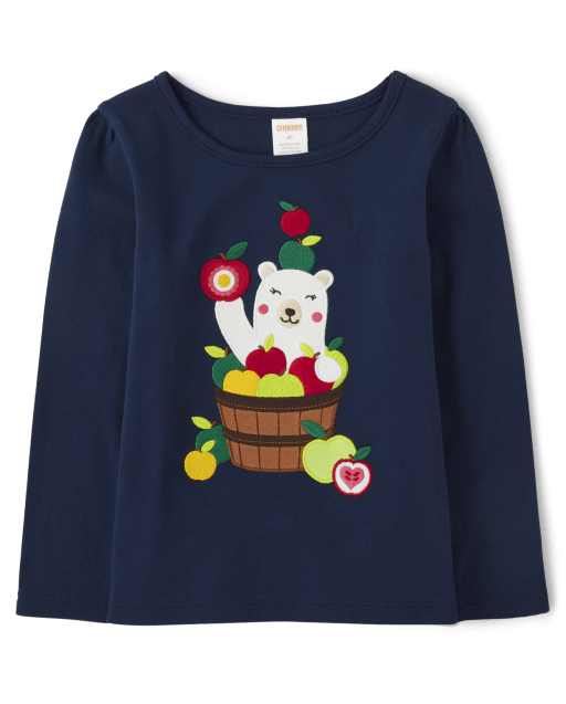 Top de oso bordado para niñas - Apple Orchard