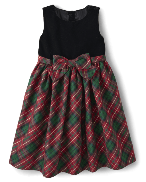 Girls Matching Family Plaid Bow Fit And Flare Dress - A Royal Christmas - view 2