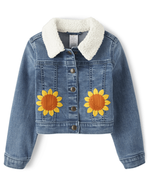 Girls Applique Sunflower Denim Jacket - Happy Harvest