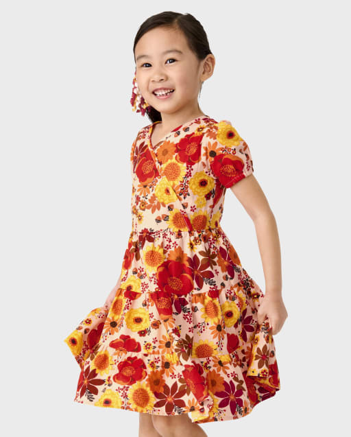 Girls Mommy And Me Floral Flannel Tiered Dress - Happy Harvest