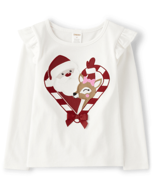 Girls Embroidered Candy Cane Flutter Top - A Royal Christmas - view 1