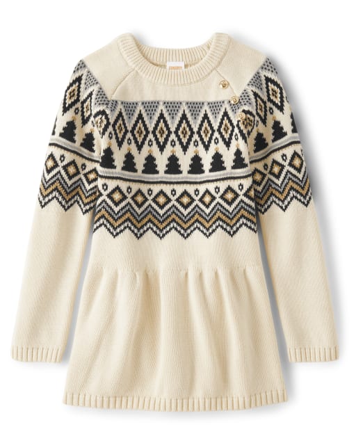 Girls Intarsia Fairisle Sweater Dress - Winter Wonderland