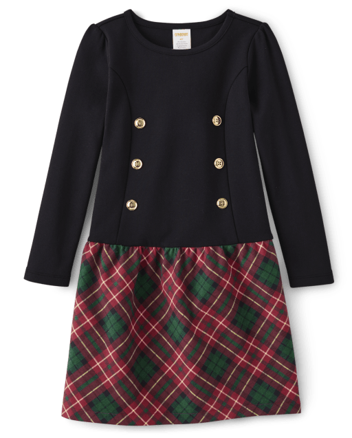Girls Plaid Ponte Button Front Dress - A Royal Christmas