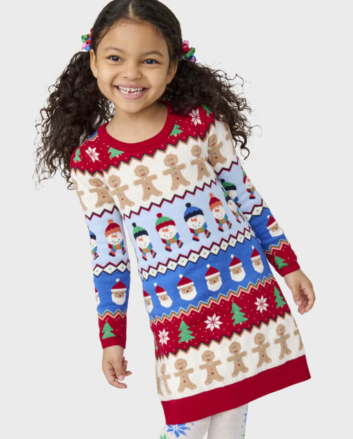 Girls Christmas Fairisle Sweater Dress - Very Merry
