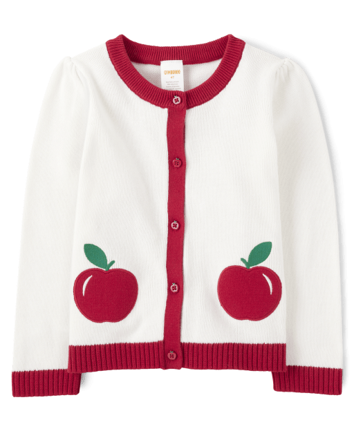 Girls Applique Apple Cardigan - Apple Orchard