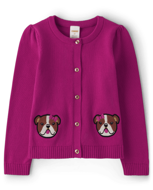 Girls Applique Dog Cardigan - Prep School - view 1