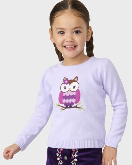 Girls Embroidered Owl Sweater - Magical Meadow