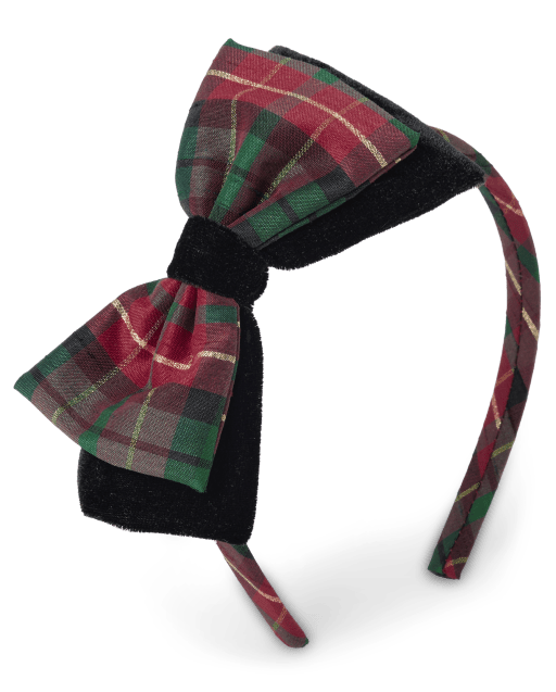 Girls Plaid Double Bow Headband - A Royal Christmas