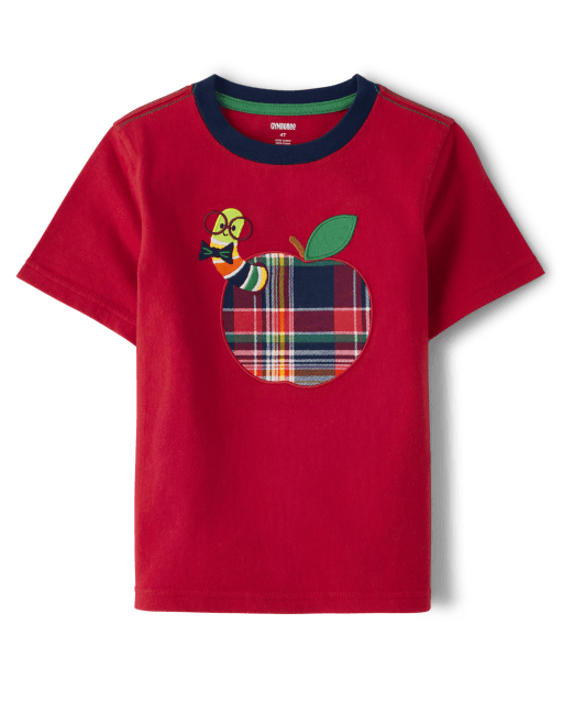 Boys Embroidered Apple Top - Apple Orchard