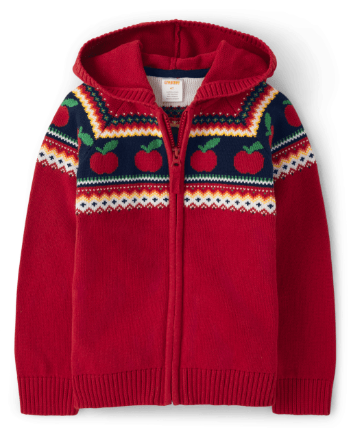 Kids Intarsia Apple Zip-Up Sweater - Apple Orchard - view 1