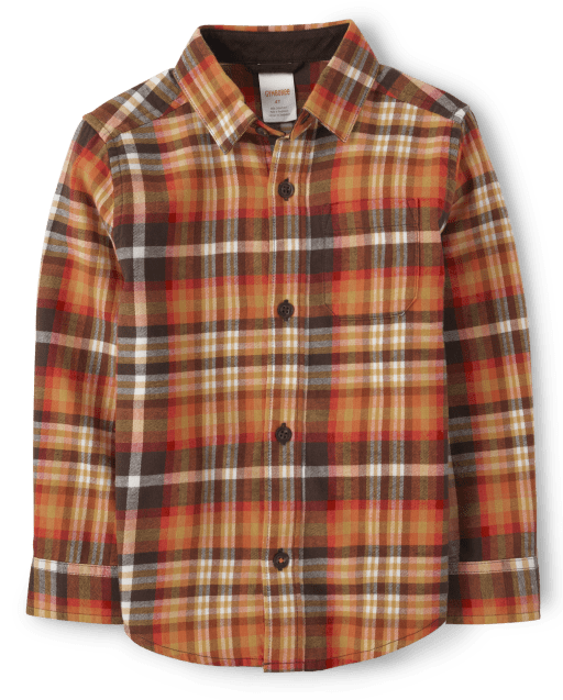 Boys Dad And Me Plaid Twill Button Up Shirt - Happy Harvest