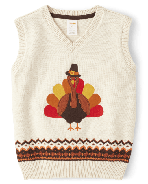 Boys Intarsia Turkey Sweater Vest - Happy Harvest