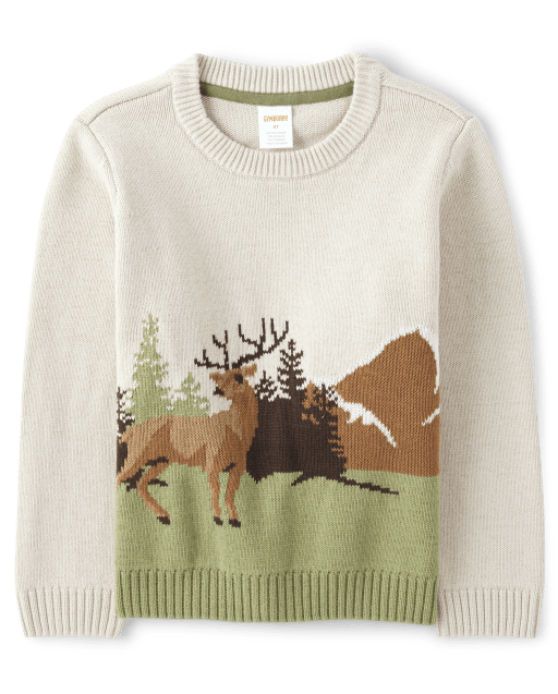 Boys Intarsia Deer Sweater - Enchanted Forest