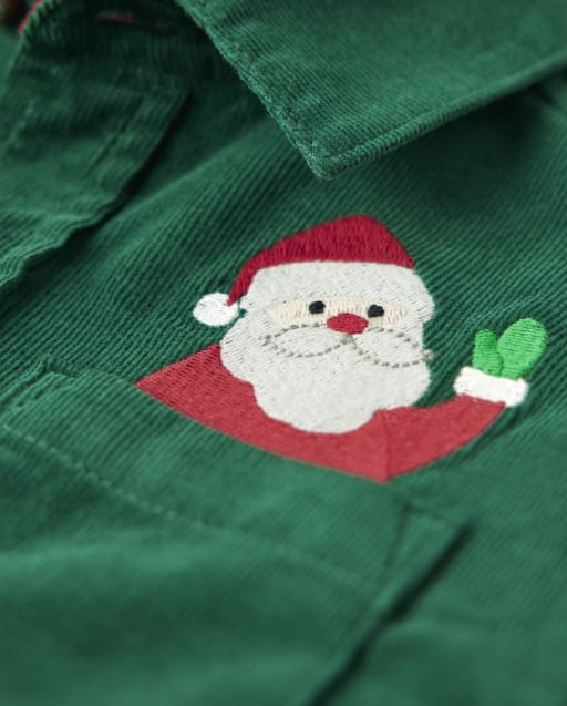 Boys Embroidered Santa Corduroy Button Up Shirt - Very Merry - view 2