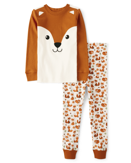 Unisex Embroidered Fox Snug Fit Cotton Pajamas - Gymmies
