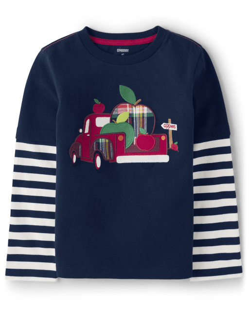 Boys Embroidered Truck Layered Top - Apple Orchard