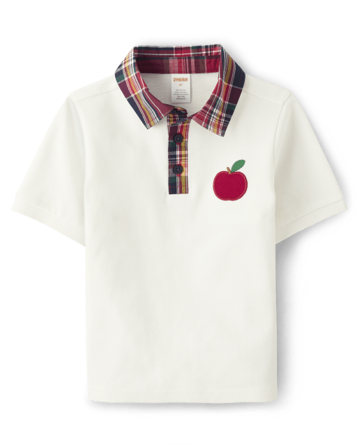 Boys Embroidered Apple Pique Polo - Apple Orchard