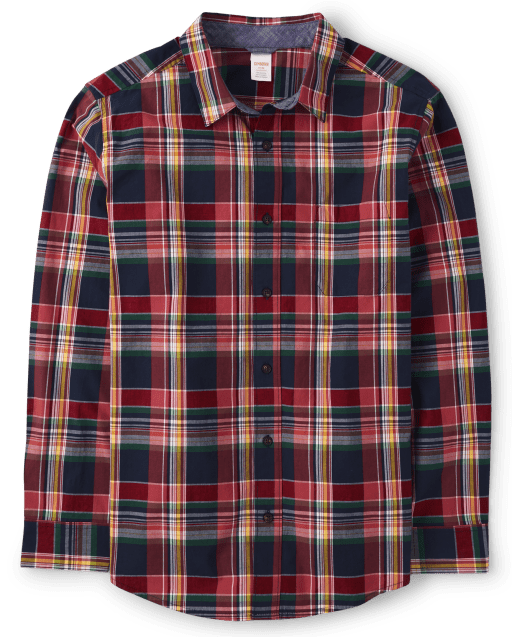 Mens Matching Family Plaid Poplin Button Up Shirt - Apple Orchard