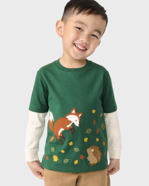 Boys Embroidered Fox Layered Top - Friendly Fox