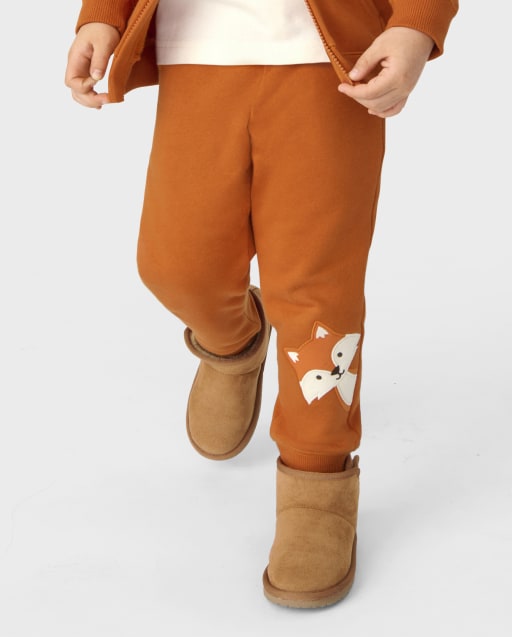 Boys Embroidered Fox Fleece Jogger Pants - Autumn Adventures