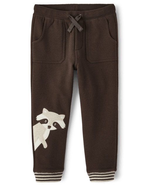 Boys Embroidered Raccoon Fleece Jogger Pants - Enchanted Forest - view 2