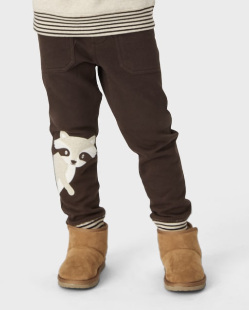 Boys Embroidered Raccoon Fleece Jogger Pants - Enchanted Forest - view 1
