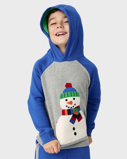 Boys Embroidered Snowman Fleece Hoodie - Very Merry